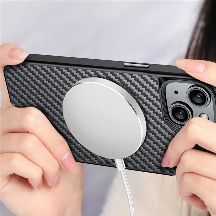 For iPhone 14 Case Aramid Fiber Well-protected Smartphone Back Cover Support Magnetic Wireless Charging