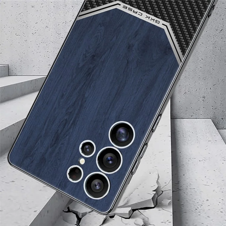 Capa para Samsung Galaxy S25 Ultra da GKK, revestimento de PC eletrolítico, TPU, couro PU, design de grão de madeira - Preto