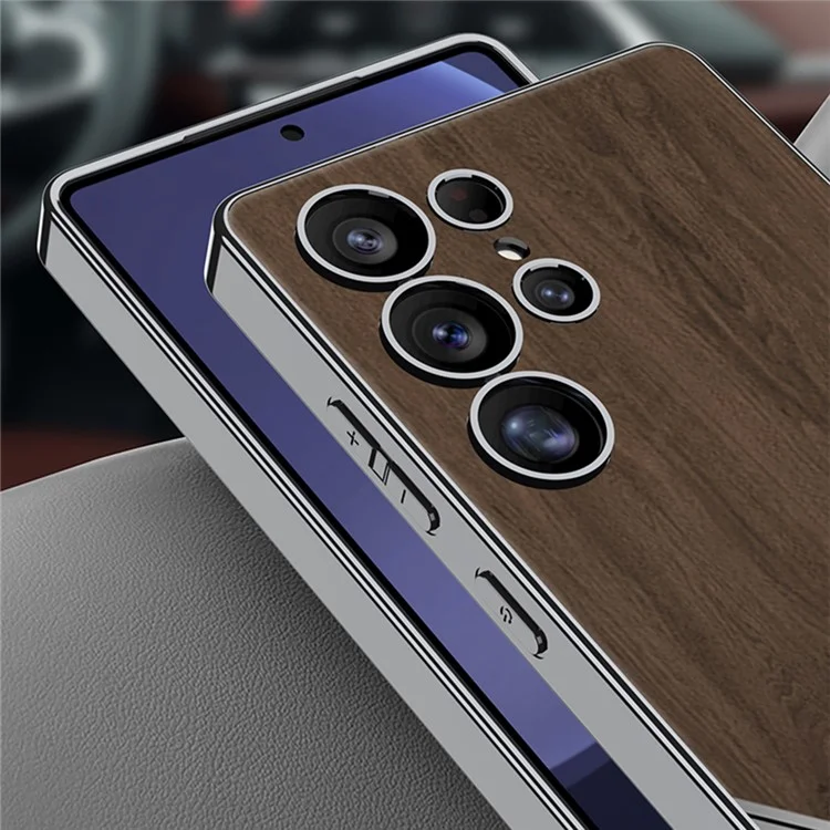 Capa para Samsung Galaxy S25 Ultra da GKK, revestimento de PC eletrolítico, TPU, couro PU, design de grão de madeira - Preto