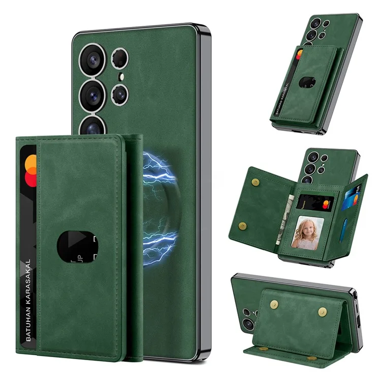 Capa opaca GKK para Samsung Galaxy S25 Ultra de PU TPU PC Capa traseira do telefone com carteira magnética destacável - Verde