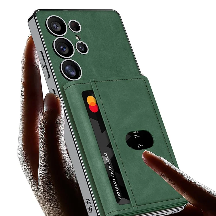 Capa opaca GKK para Samsung Galaxy S25 Ultra de PU TPU PC Capa traseira do telefone com carteira magnética destacável - Verde