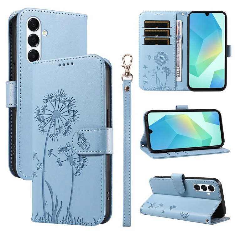For Samsung Galaxy A35 5G Leather Case Wallet Phone Cover Dandelion Imprint - Sky Blue