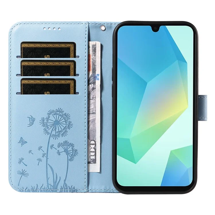 For Samsung Galaxy A35 5G Leather Case Wallet Phone Cover Dandelion Imprint - Sky Blue
