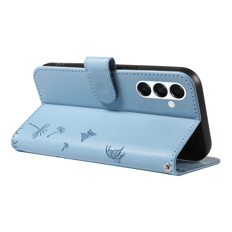 For Samsung Galaxy A35 5G Leather Case Wallet Phone Cover Dandelion Imprint - Sky Blue