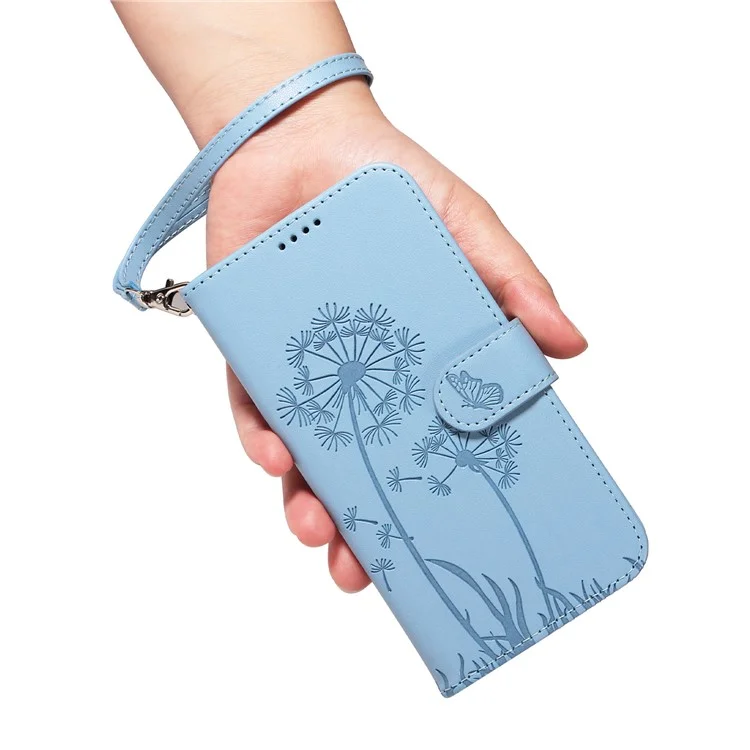For Samsung Galaxy A35 5G Leather Case Wallet Phone Cover Dandelion Imprint - Sky Blue