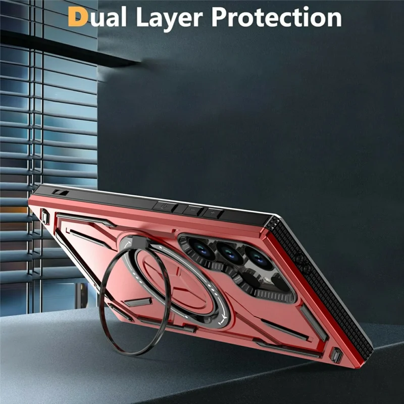 Funda para Samsung Galaxy S25 Ultra compatible con MagSafe con soporte TPU + cubierta de teléfono PC - Rojo