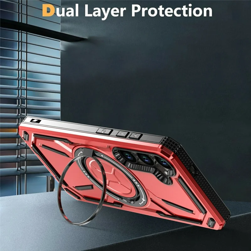 Funda para Samsung Galaxy S25 compatible con MagSafe, con soporte, de TPU + PC - Roja