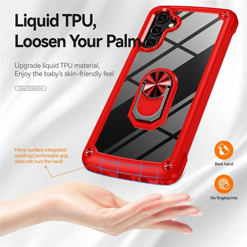 For Samsung Galaxy A26 5G Case Alloy Lens Frame PC + TPU Kickstand Phone Back Cover - Red