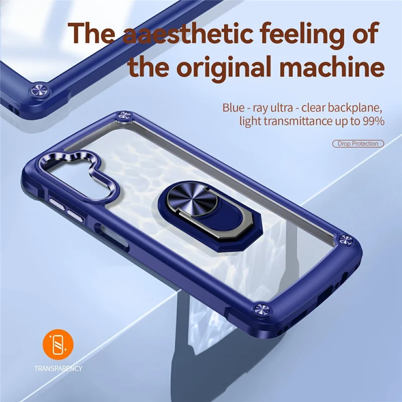 For Samsung Galaxy A26 5G Case Alloy Lens Frame PC + TPU Kickstand Phone Back Cover - Blue