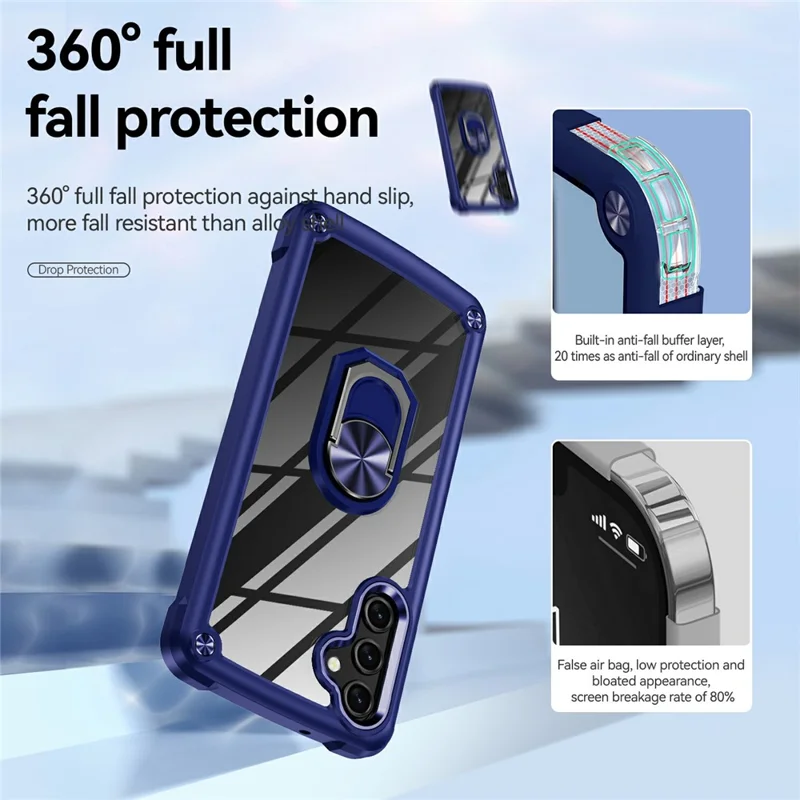 For Samsung Galaxy A26 5G Case Alloy Lens Frame PC + TPU Kickstand Phone Back Cover - Blue