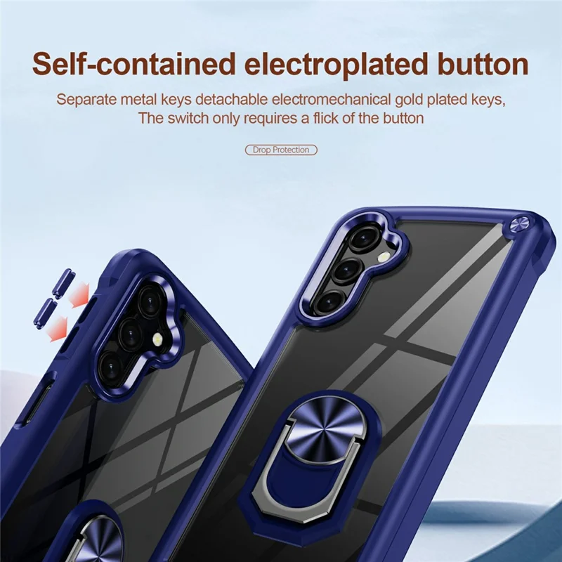 For Samsung Galaxy A26 5G Case Alloy Lens Frame PC + TPU Kickstand Phone Back Cover - Blue