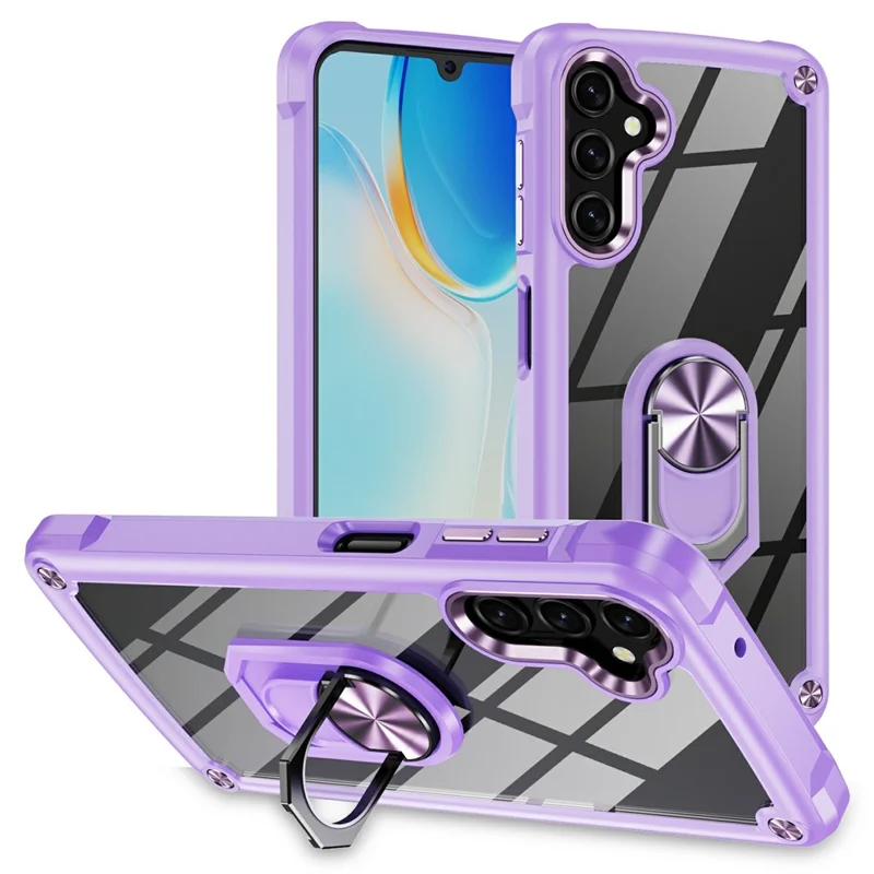 For Samsung Galaxy A26 5G Case Alloy Lens Frame PC + TPU Kickstand Phone Back Cover - Purple