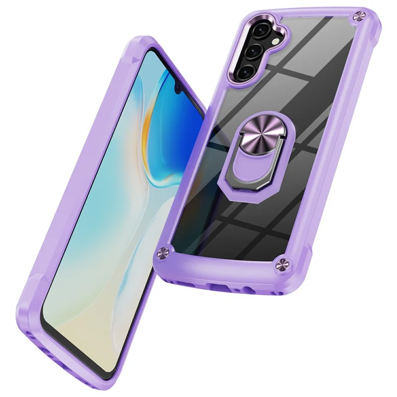 For Samsung Galaxy A26 5G Case Alloy Lens Frame PC + TPU Kickstand Phone Back Cover - Purple