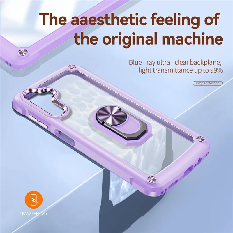 For Samsung Galaxy A26 5G Case Alloy Lens Frame PC + TPU Kickstand Phone Back Cover - Purple