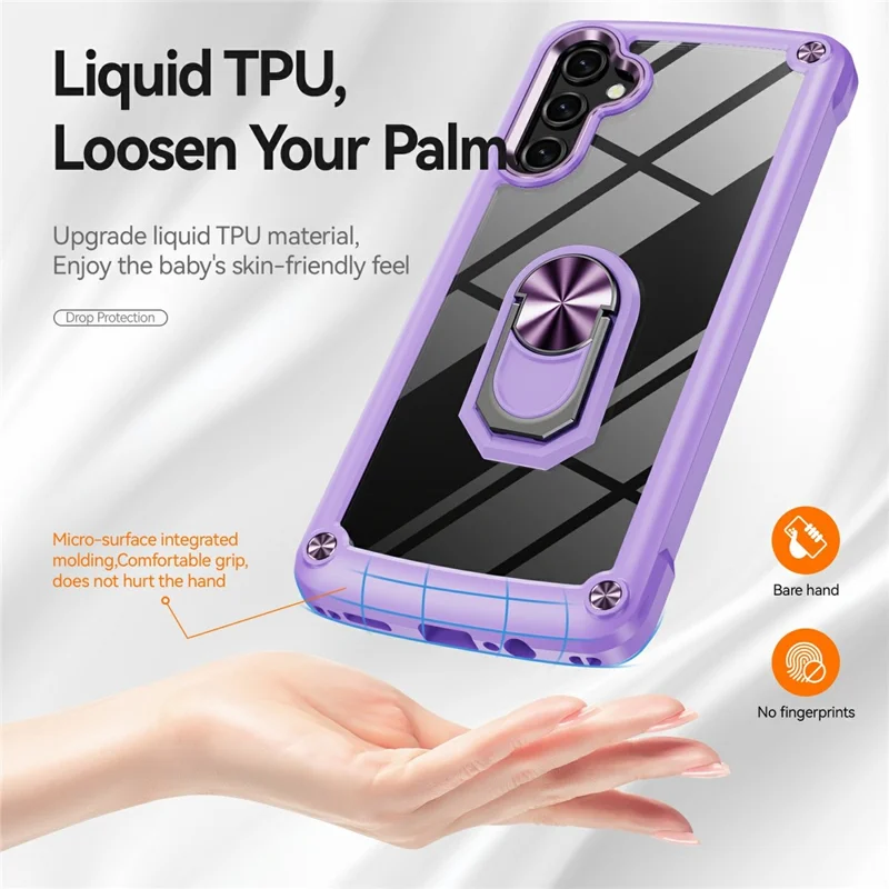 For Samsung Galaxy A26 5G Case Alloy Lens Frame PC + TPU Kickstand Phone Back Cover - Purple