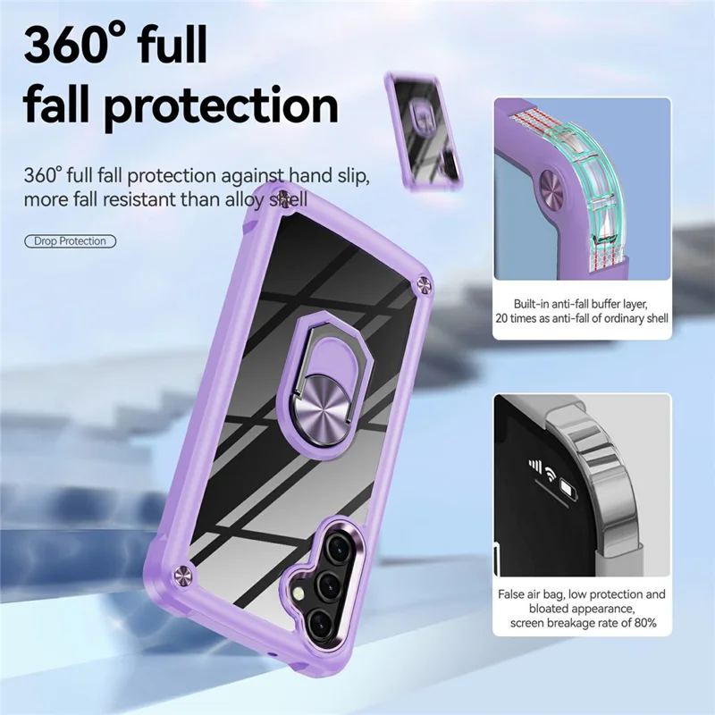 For Samsung Galaxy A26 5G Case Alloy Lens Frame PC + TPU Kickstand Phone Back Cover - Purple