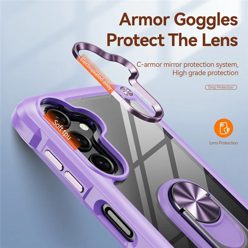 For Samsung Galaxy A26 5G Case Alloy Lens Frame PC + TPU Kickstand Phone Back Cover - Purple