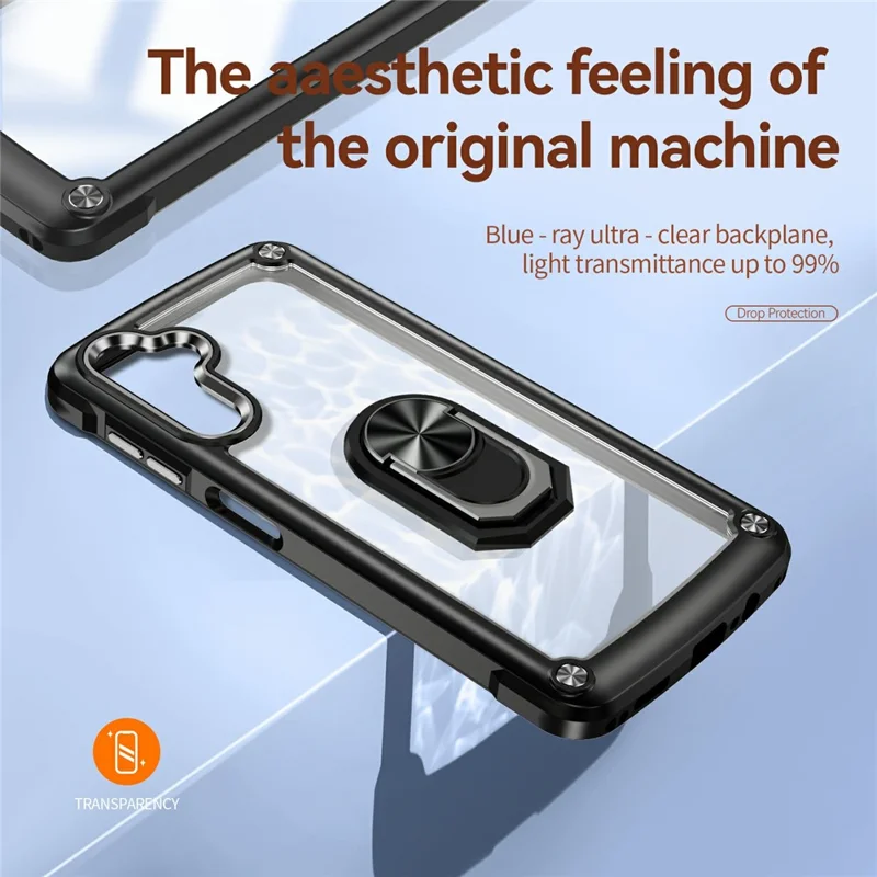 For Samsung Galaxy A56 5G Case Alloy Lens Frame PC + TPU Kickstand Phone Back Cover - Black