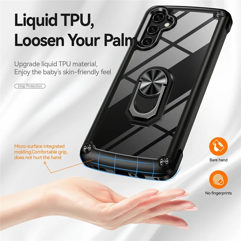 For Samsung Galaxy A56 5G Case Alloy Lens Frame PC + TPU Kickstand Phone Back Cover - Black