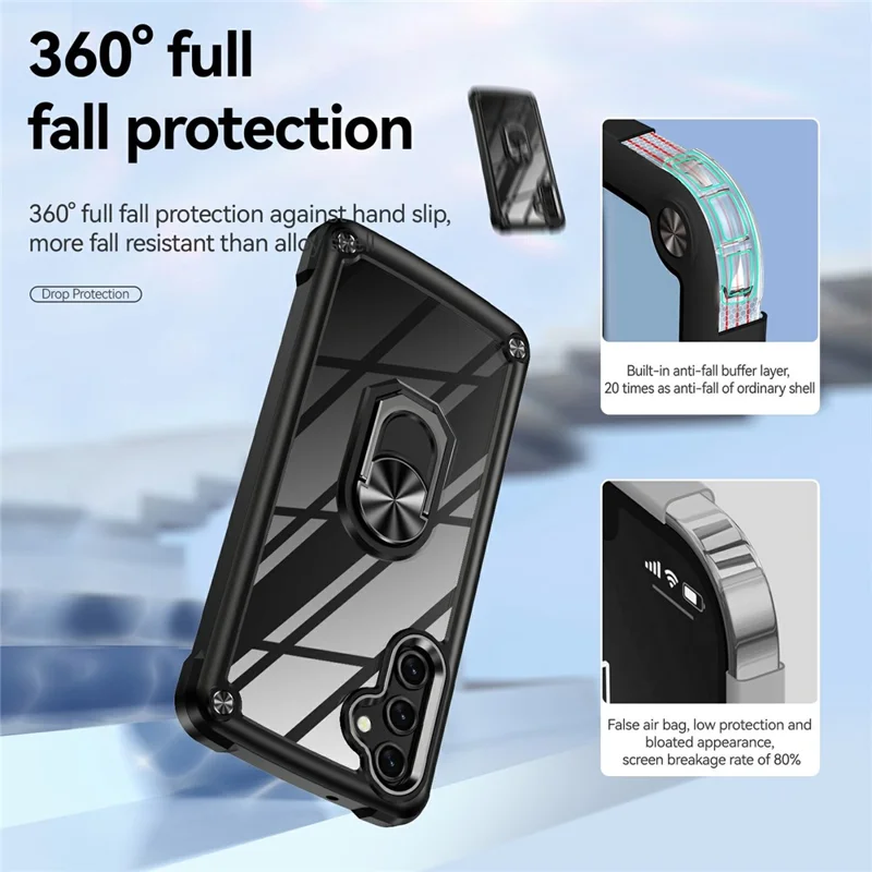 For Samsung Galaxy A56 5G Case Alloy Lens Frame PC + TPU Kickstand Phone Back Cover - Black