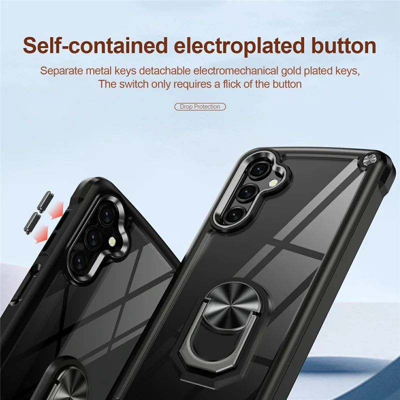 For Samsung Galaxy A56 5G Case Alloy Lens Frame PC + TPU Kickstand Phone Back Cover - Black
