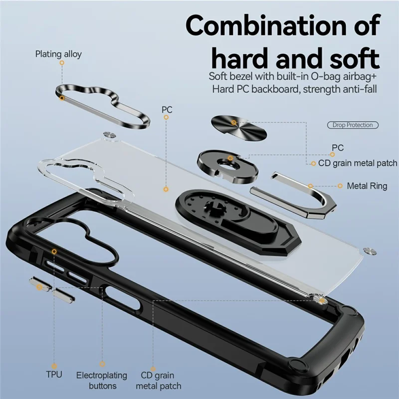For Samsung Galaxy A56 5G Case Alloy Lens Frame PC + TPU Kickstand Phone Back Cover - Black