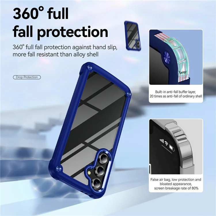 Custodia per Samsung Galaxy S24 FE, cornice in lega anti-caduta, cover in PC + TPU - Blu