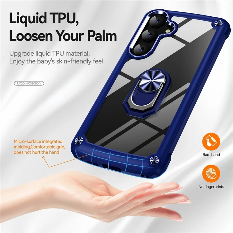 For Samsung Galaxy S24 FE Case Alloy Lens Frame PC + TPU Kickstand Phone Back Cover - Blue