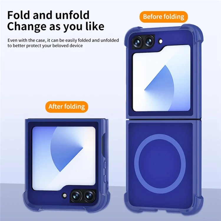 Capa para Samsung Galaxy Flip6 5G compatível com MagSafe, capa de telefone fosca de TPU + PC - Azul