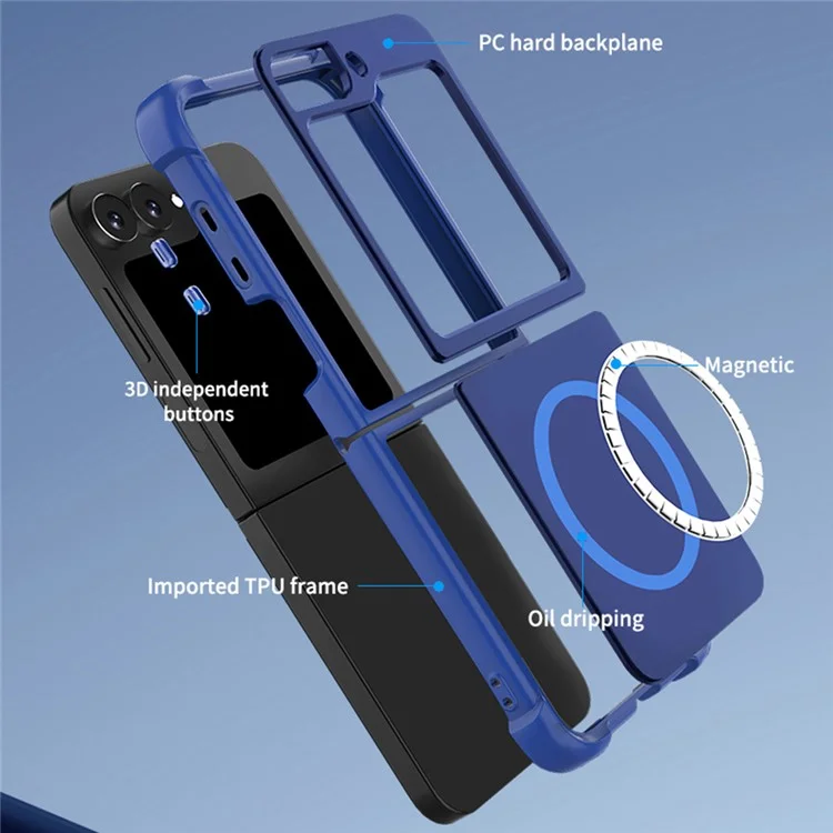 Capa para Samsung Galaxy Flip6 5G compatível com MagSafe, capa de telefone fosca de TPU + PC - Azul