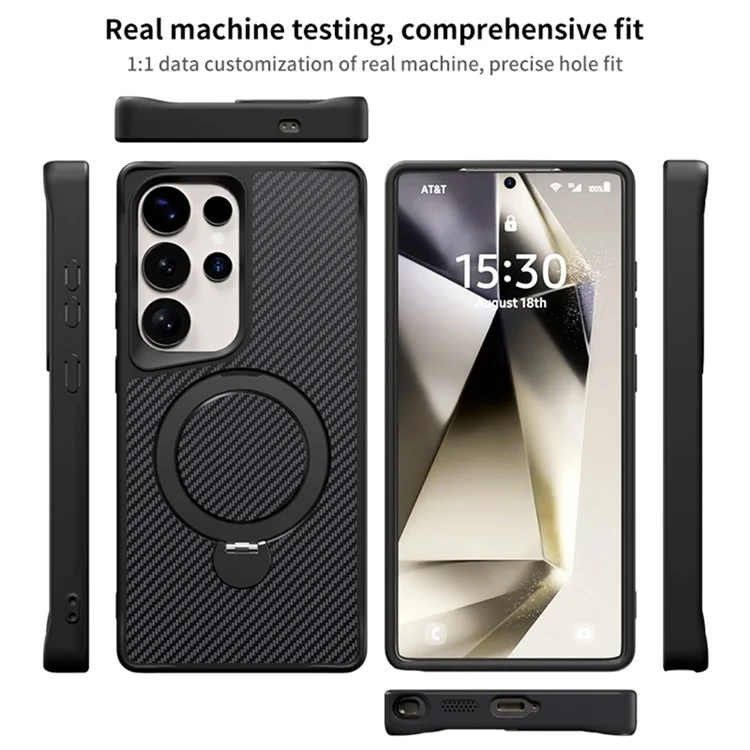 Funda para teléfono Samsung Galaxy S25 Ultra con soporte magnético, cubierta trasera de fibra de carbono de TPU + PC - Negro