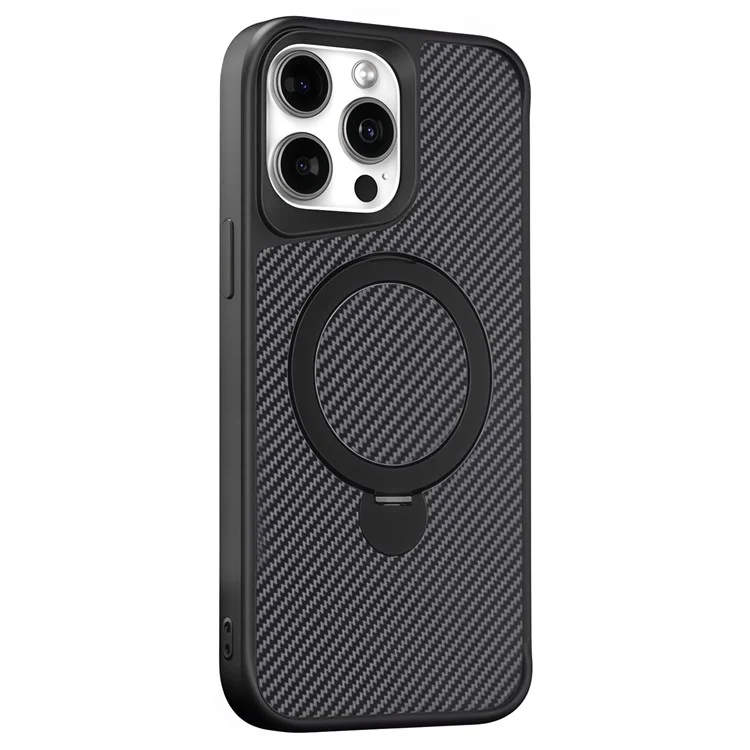 Étui pour iPhone 15 Pro Max avec support magnétique Kickstand, coque arrière en TPU + PC fibre de carbone - Noir