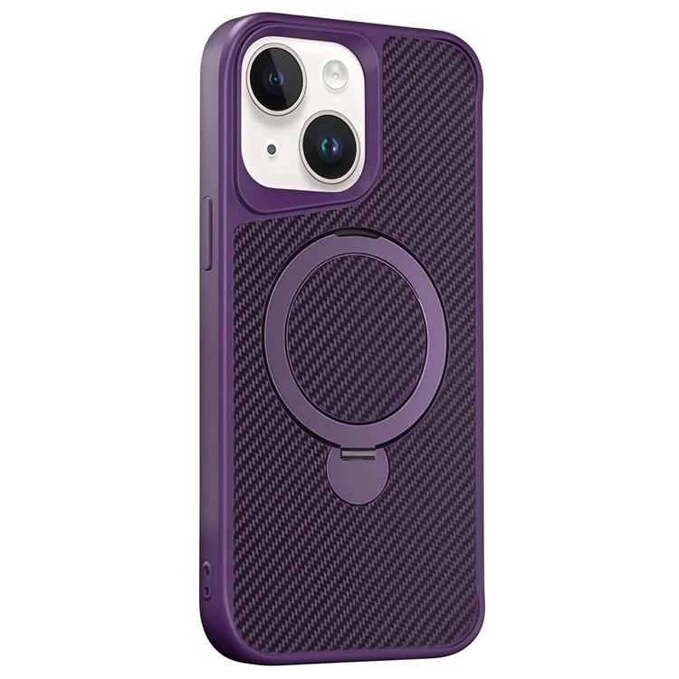 Custodia per iPhone 15 con supporto magnetico in TPU + cover posteriore in fibra di carbonio PC - Viola