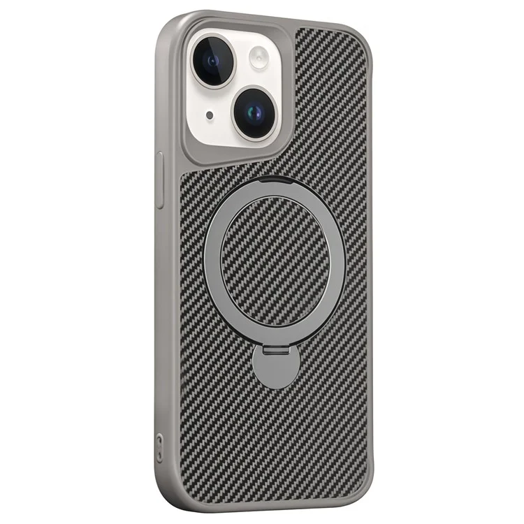 Für iPhone 14 Handyhülle mit magnetischem Ständer TPU + PC Karbon-Rückseite - Grau