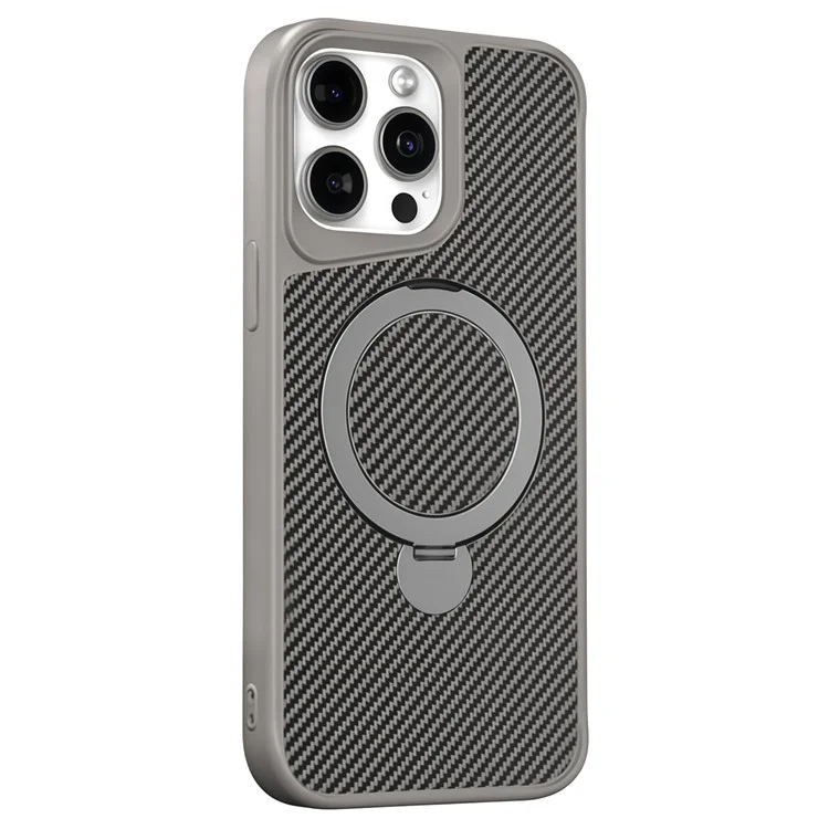 Étui de téléphone pour iPhone 14 Pro avec support magnétique en TPU + couverture arrière en fibre de carbone PC - Gris
