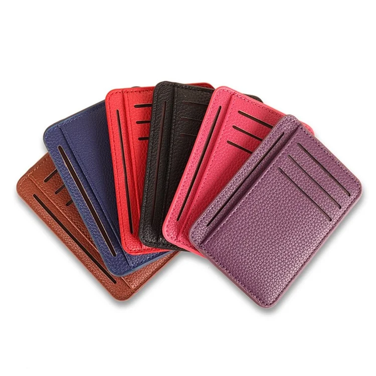 8 Slots Card Holder Litchi Texture Leather Business Coin Purse Wallet - Blue