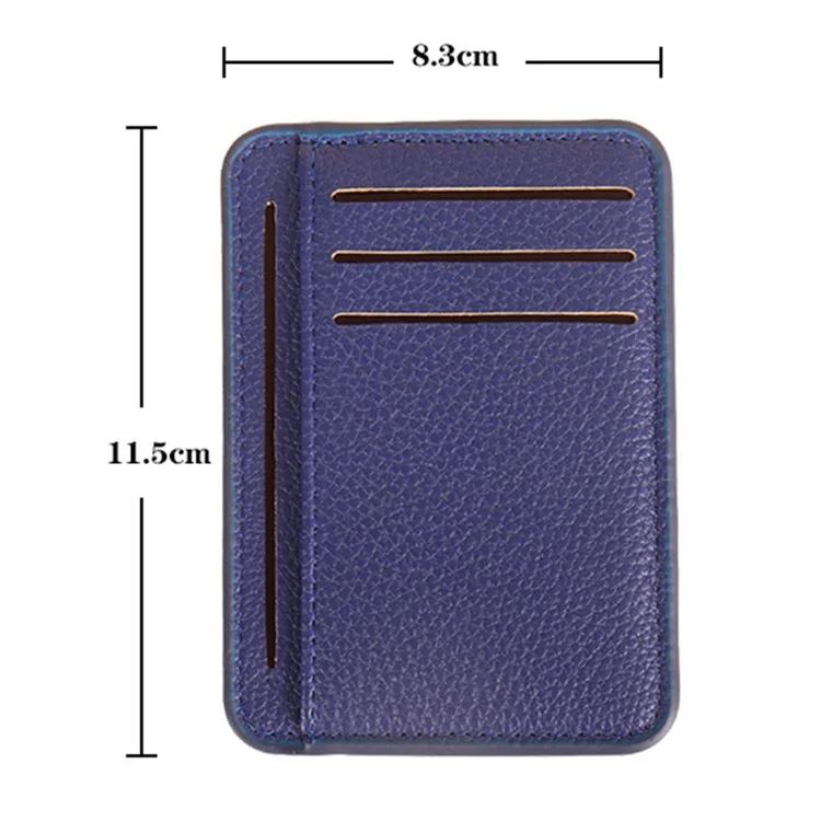 8 Slots Card Holder Litchi Texture Leather Business Coin Purse Wallet - Blue