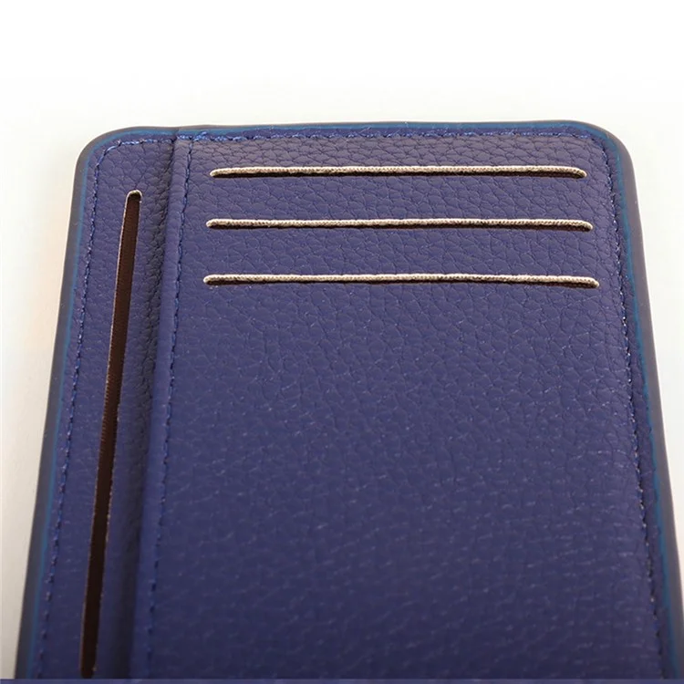 Cartera de cuero con textura de litchi con 8 ranuras para tarjetas y monedero - Negro