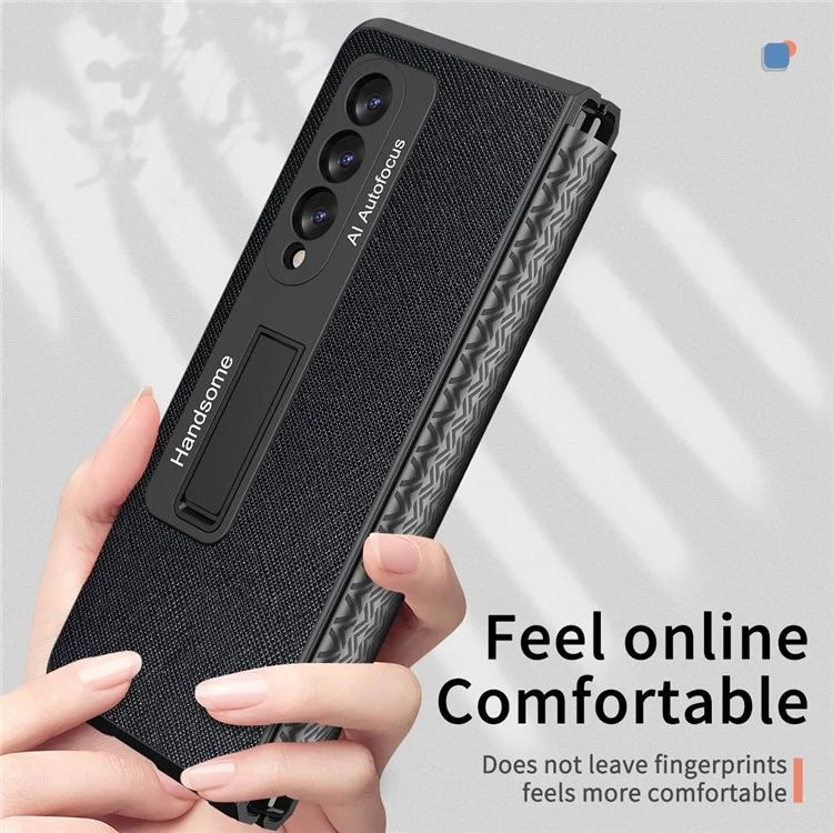 Pour Samsung Galaxy Z Fold4 5G Étui de téléphone antichoc Support Charnière rétractable Protection PU Cuir + PC dur Housse de téléphone avec film de protection d'écran - Noir