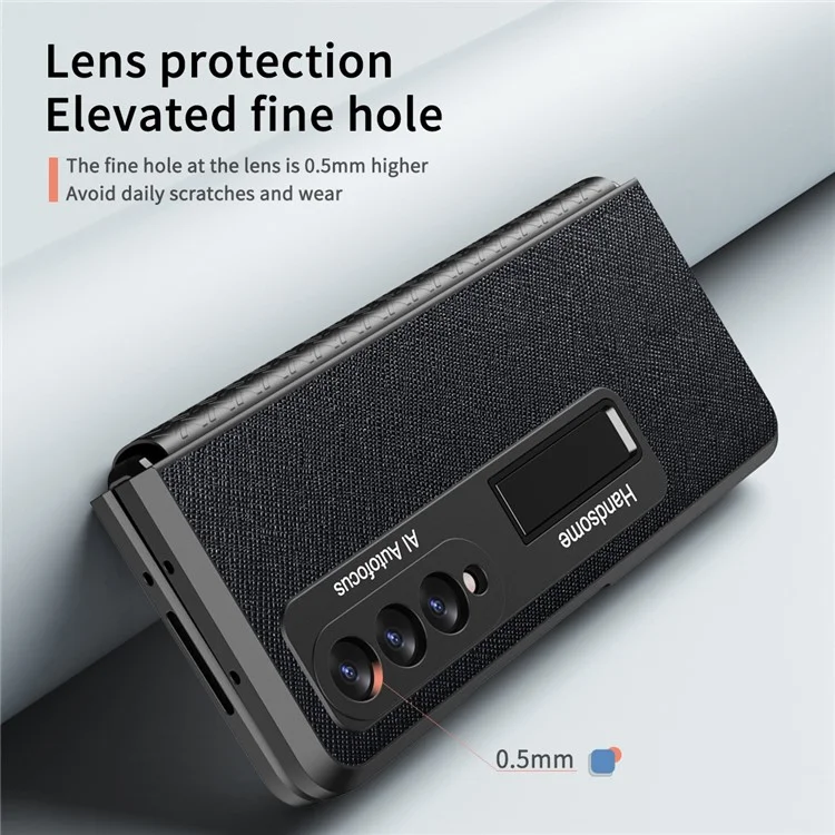 Pour Samsung Galaxy Z Fold4 5G Étui de téléphone antichoc Support Charnière rétractable Protection PU Cuir + PC dur Housse de téléphone avec film de protection d'écran - Noir