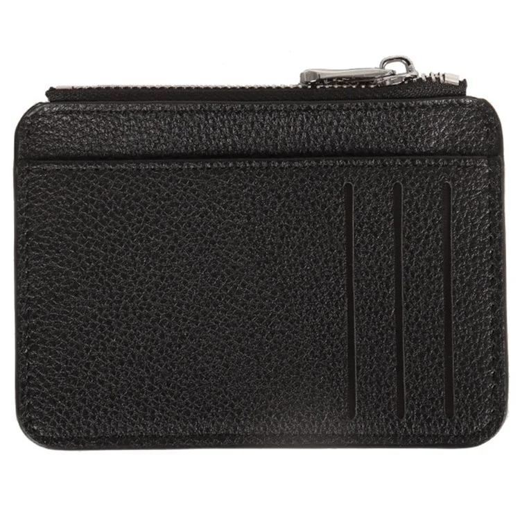 Carteira com zíper e 8 compartimentos para cartões, com textura de couro de litchi, porta-moedas - Preto