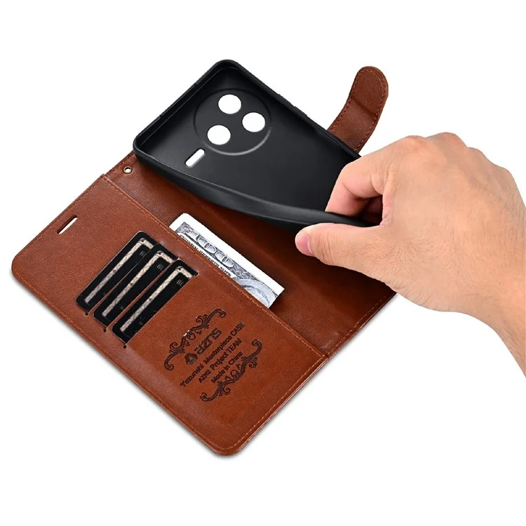 AZNS Hülle für Xiaomi Redmi K80 5G - Anti-Kratzer PU-Leder-Ständer-Geldbörse Handyhülle - Braun