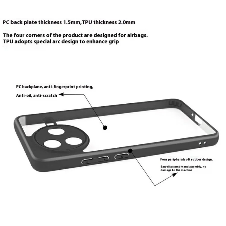 Coque de protection pour Xiaomi Redmi K80 5G, en PC et TPU transparents, résistante aux chocs.