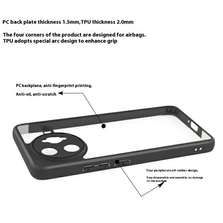 Custodia per Xiaomi Redmi K80 Pro 5G, resistente agli urti, in PC + TPU, cover posteriore trasparente