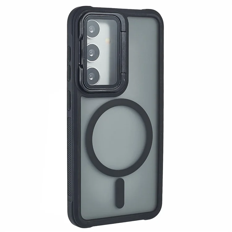 Capa compatível com Samsung Galaxy S25 / S24 com cobertura da lente MagSafe, suporte e parte traseira fosca - Preta