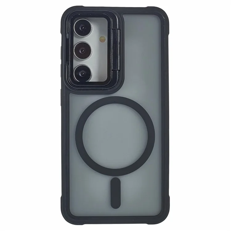 Capa compatível com Samsung Galaxy S25 / S24 com cobertura da lente MagSafe, suporte e parte traseira fosca - Preta