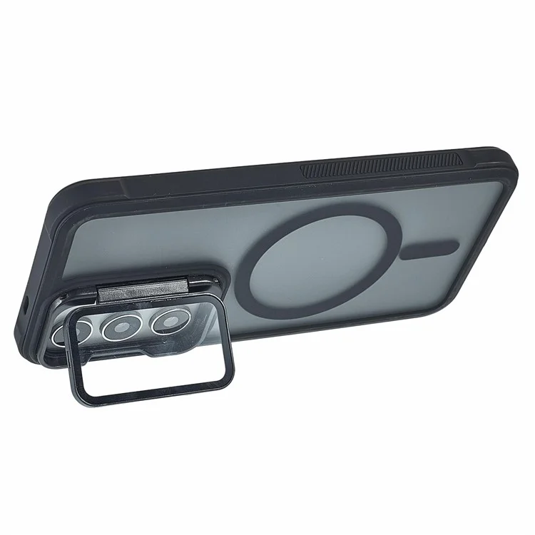 Capa compatível com Samsung Galaxy S25 / S24 com cobertura da lente MagSafe, suporte e parte traseira fosca - Preta