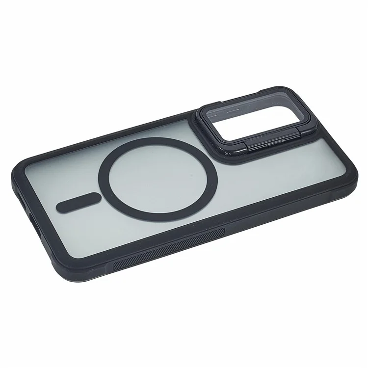 Capa compatível com Samsung Galaxy S25 / S24 com cobertura da lente MagSafe, suporte e parte traseira fosca - Preta