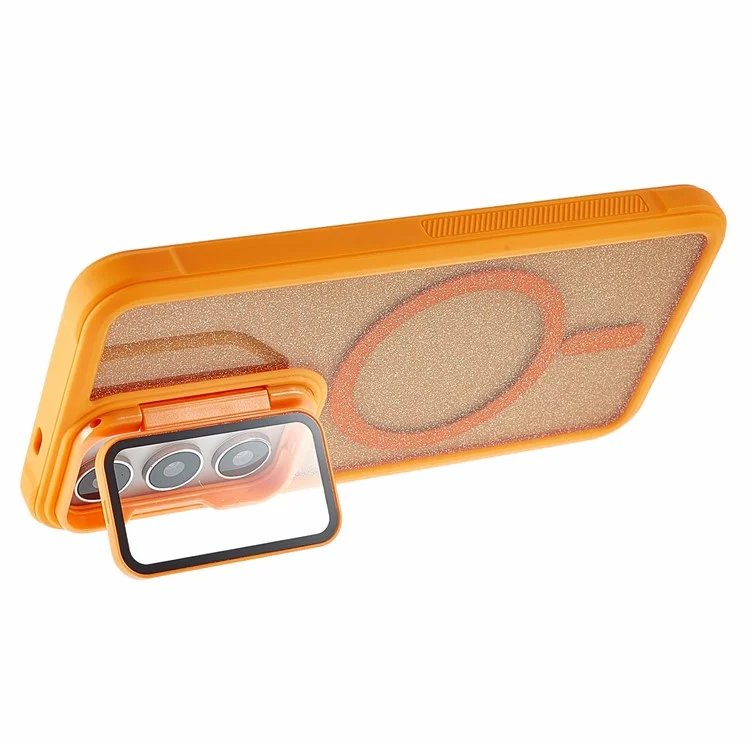 For Samsung Galaxy S23 Glitter Phone Case Compatible with MagSafe Sparkling Cover with Lens Cover Kickstand - Orange