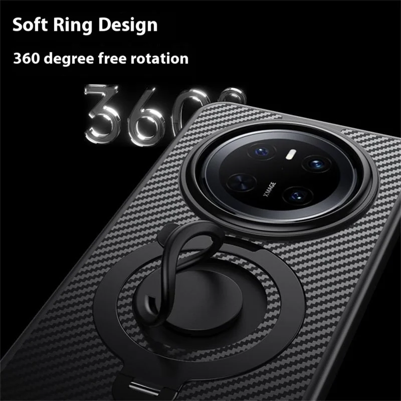 For Huawei Mate 70 Magnetic Case Kickstand Carbon Fiber Texture PC + TPU Back Cover with Silicone Ring - Silver